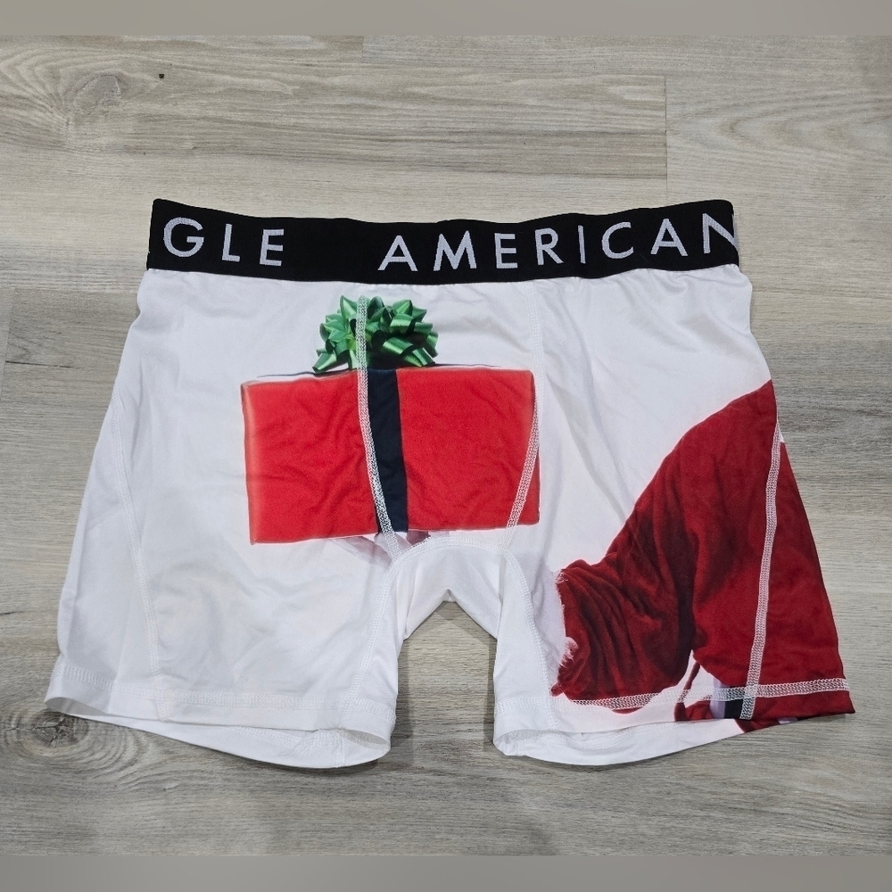 American Eagle Flex Boxer Briefs Santa Package White Red Size M NWT